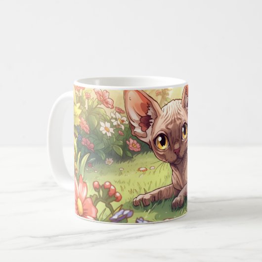 Mug “Garden Glow Sphynx" Cute Manga Sphynx (Devant gauche)