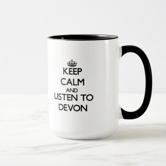 Mug Gardez le calme et écoutez Devon (Droite)