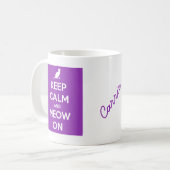 Mug Gardez le calme et le Meow sur le pourpre (Devant gauche)