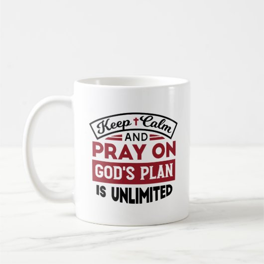 Mug Gardez le calme et priez Le plan de Dieu est une c (Gauche)