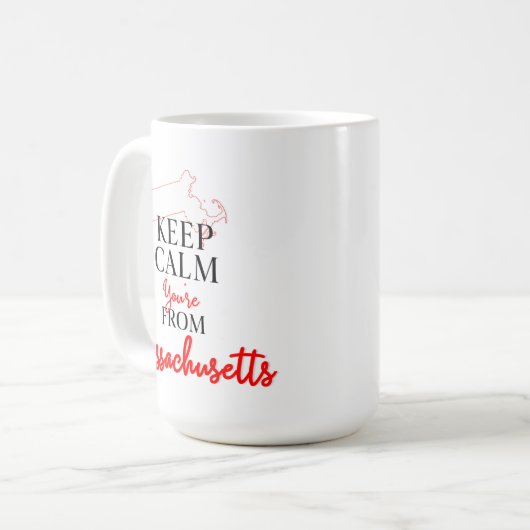 Mug Gardez le calme Vous êtes du Massachusetts (Devant gauche)