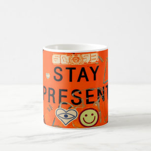 Mug Gardez votre présence, inscription de route orange