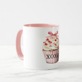 Mug Gâteau d'anniversaire Cupcake Cœurs Rouges Nœud Ro (Devant gauche)