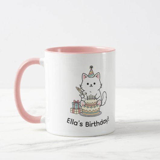 Mug Gâteau d'anniversaire et cadeaux pour chat joueur (Gauche)
