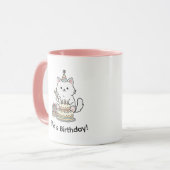 Mug Gâteau d'anniversaire et cadeaux pour chat joueur (Devant gauche)