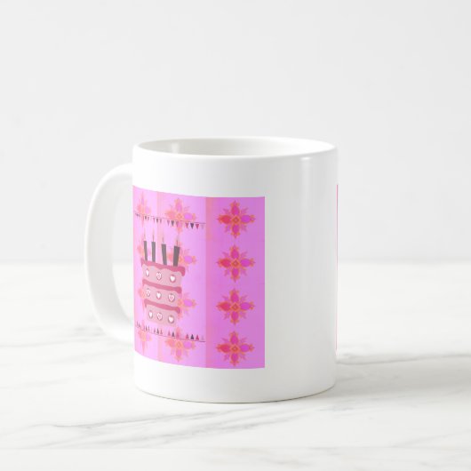 Mug Gâteau d'anniversaire floral pour elle / Filles Ar (Devant gauche)