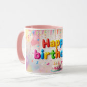 Mug Gâteau d'anniversaire rose joyeux (Devant gauche)