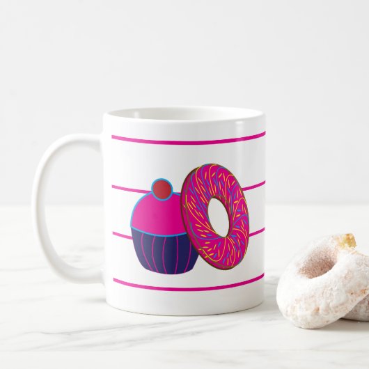 Mug Gâteau de donut Rayure rose (Avec donut)