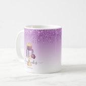 Mug Gâteau de Mariage Paillettes Coulée Violet Or Boul (Devant gauche)