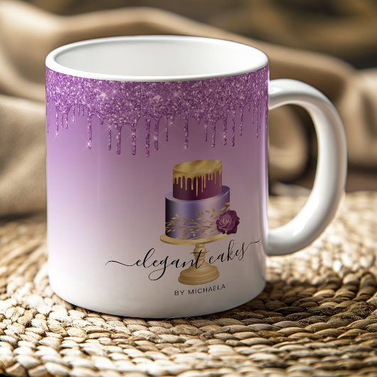 Mug Gâteau de Mariage Paillettes Coulée Violet Or Boul