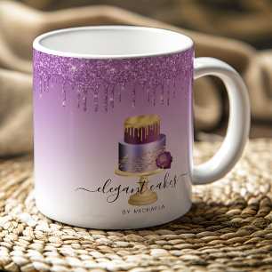Mug Gâteau de Mariage Paillettes Coulure Violet Or Bou