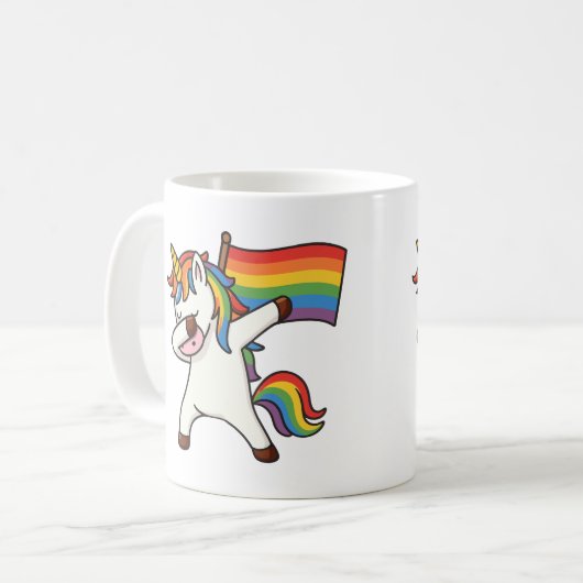 Mug Gay pride Dabbing Unicorne Avec Drapeau (Devant gauche)