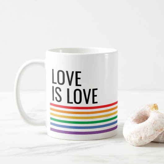Mug Gay pride personnalisé LGBT Rainbow Stripes (Avec donut)