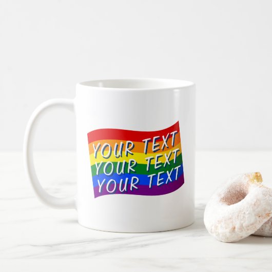 Mug Gay pride Rainbow Flag texte personnalisé jusqu'à  (Avec donut)
