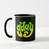 Mug G'DAY avec l'Australie Carte Vert Or sur Noir (Gauche)