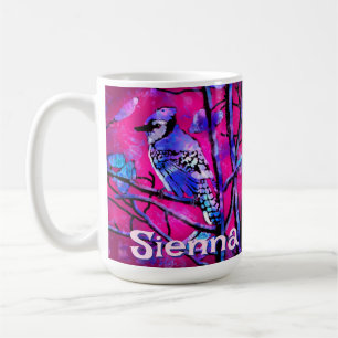 Mug Geai bleu arbre branche rose personnalisé