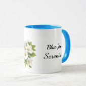 Mug Geai bleu avec des fleurs blanches (Devant droit)