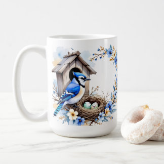 Mug Geai bleu sur nichoir – Illustration florale paste