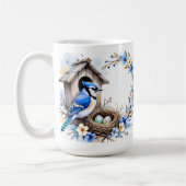 Mug Geai bleu sur nichoir – Illustration florale paste (Gauche)