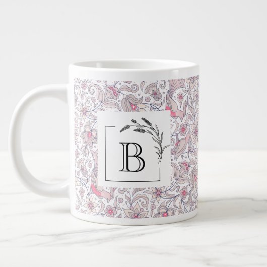Mug géant à monogramme en arabesque florale, Cadea (Gauche)