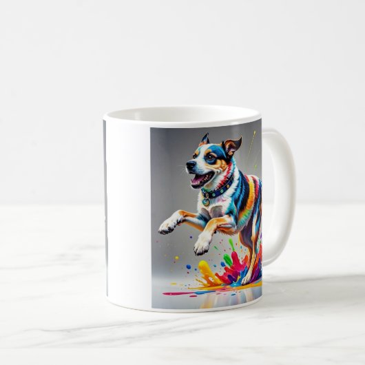 Mug Géant coloré joyeux chien amusant, (Devant droit)