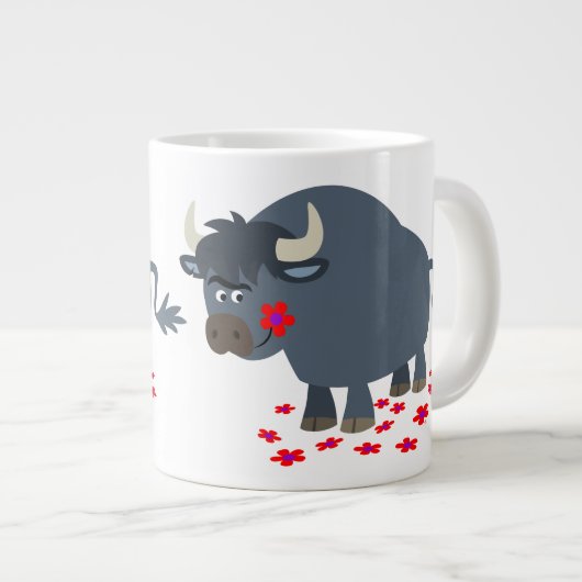 Mug géant Taureau de dessin animé mignon et fleur  (Devant droit)