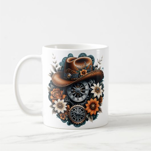 Mug Gears en fleurs : Steampunk style cowboy. (Gauche)