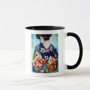 Mug Geisha japonais avec kimono bleu art original