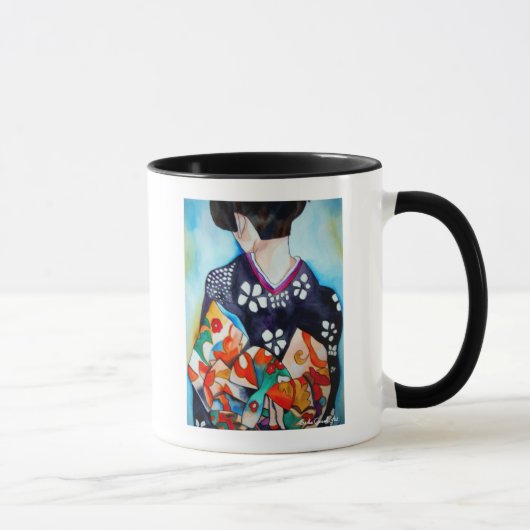 Mug Geisha japonais avec kimono bleu art original (Droite)