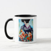 Mug Geisha japonais avec kimono bleu art original (Gauche)