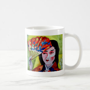Mug Geisha japonais avec ventilateur aquarelle origina