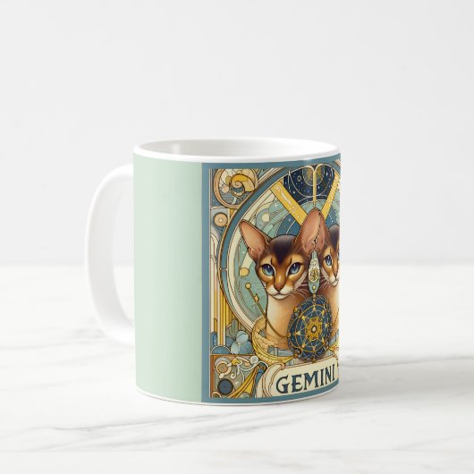 Mug Gemini Chat curieux Zodiac Art Nouveau (Devant gauche)