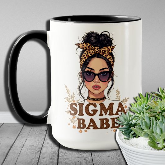 Mug Gen Z Vibes Sigma Babe GenZ Leopard Messy Bun
