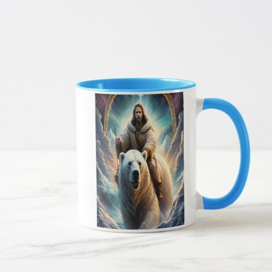 Mug (Généré par AI ) Jésus sur un ours polaire 5x7 (Droite)