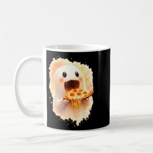 Mug Gentil Fantôme de Pizza Mangeant de la Pizza Drôle (Gauche)