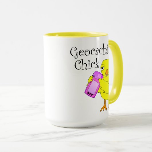 Mug Geocaching Chick Curly Text (Devant droit)