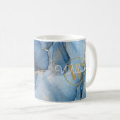 Mug Géode d'agate bleue Monogramme Or Nom en écriture (Devant droit)