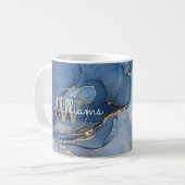 Mug Géode d'agate bleue Monogramme Or Nom en écriture (Devant gauche)
