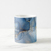 Mug Géode d'agate bleue Monogramme Or Nom en écriture (Centre)