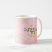 Mug Géode d'agate rose Monogramme Or Nom de script (Devant droit)