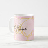 Mug Géode d'agate rose Monogramme Or Nom de script (Devant gauche)