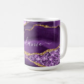 Mug Géode de Parties scintillant d'or violet Nom perso (Devant droit)