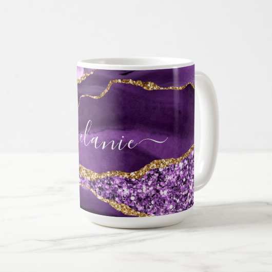 Mug Géode de Parties scintillant d'or violet Nom perso (Devant droit)