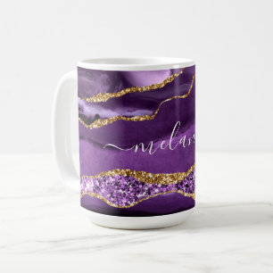 Mug Géode de Parties scintillant d'or violet Nom perso