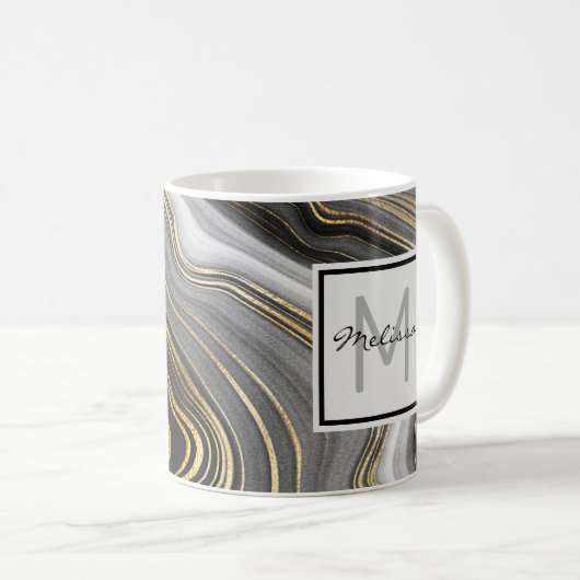 Mug Géode d'or et de gris moderne Monogramme minéral (Devant droit)