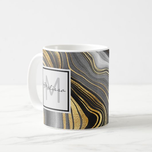Mug Géode d'or et de gris moderne Monogramme minéral (Devant gauche)