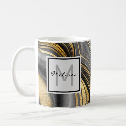 Mug Géode d'or et de gris moderne Monogramme minéral (Gauche)