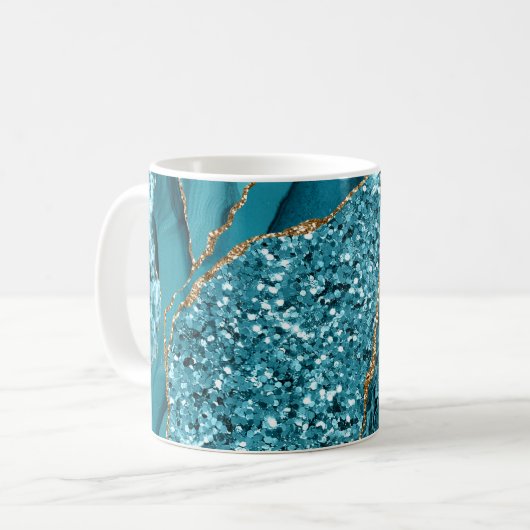 Mug Géode dorée en marbre bleu turquoise Parties scint (Devant gauche)