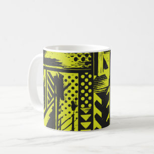 Mug Géométrie abstraite en jaune citron et noir