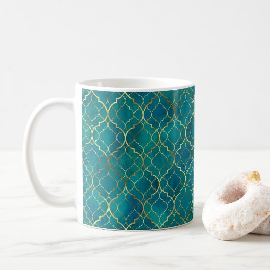 Mug Géométrie Émeraude Dorée (Avec donut)